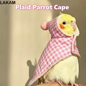 LAKAM Pet Parrot Cape, Áo khoác chim mùa đông ấm áp dày dặn, Kẻ sọc chống bay Hồng xanh vàng sang trọng Mũ phụ kiện thú cưng