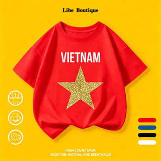 COD✅(Hồ Chí Minh) Áo thun cotton in ngôi sao lấp lánh chữ VIETNAM, size 9-65kg, thoáng mát thấm mồ hôi