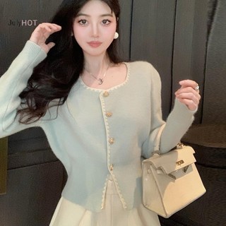Áo len dệt kim mỏng cổ vuông thời trang Pháp, cỡ lớn