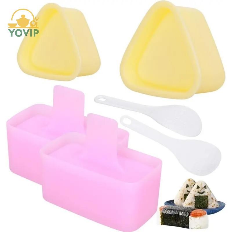 YOVIP Bộ 6 khuôn cơm tam giác Onigiri, 2 máy làm Musubi, 2 viền cơm, 2 khuôn sushi cổ điển