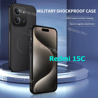 Ốp Lưng Cứng Redmi 15C 4G Da Chống Sốc Họa Tiết Sợi Carbon Vỏ Từ Tính Redmi15C Sạc Không Dây Mặt Sau Vỏ Điện Thoại