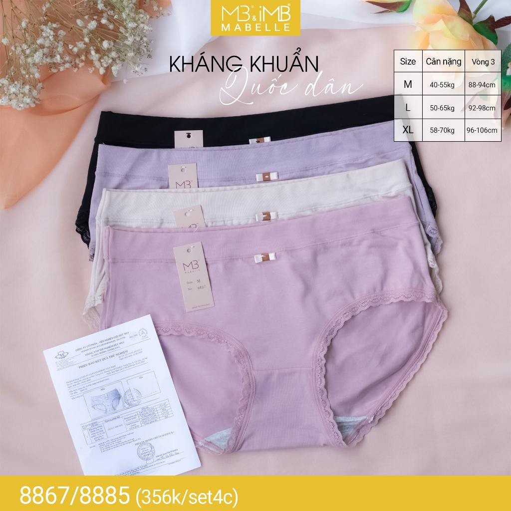 Quần lót nữ MB Mabelle 8885 (8867) cotton kháng khuẩn, hạn chế viêm nhiễm, mềm êm nhẹ - Đủ màu, size