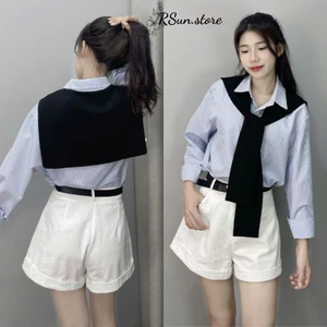 Áo sơ mi dài tay chất đũi xốp kèm khăn siêu xinh-THUBIO98