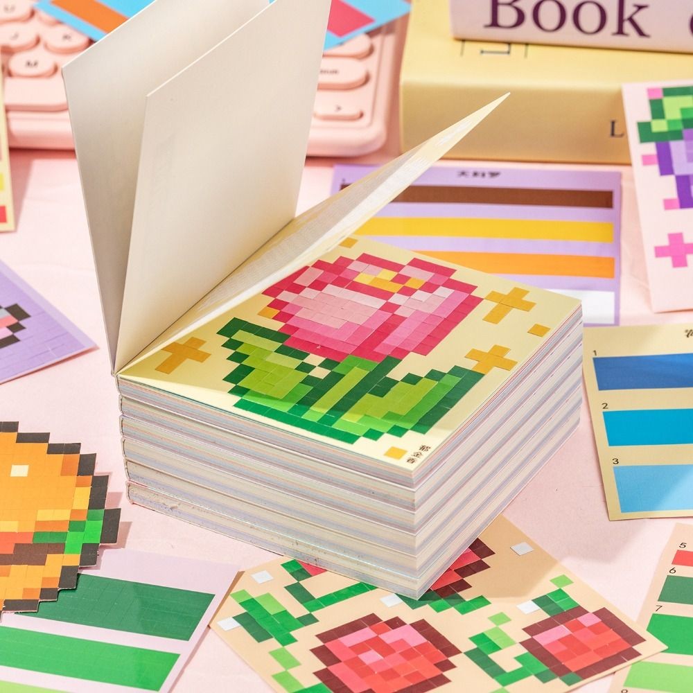 HIGHVIEWLS Dán Đậu, Phim Hoạt Hình DIY Perler Hạt Phong Cảnh Miếng Dán Sách, Phong Cách Pixel Tự Dính Mini Tô Màu Miếng Dán Sách Album Ảnh