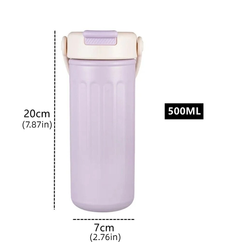 Cốc giữ nhiệt bằng thép không gỉ DELMER, Chai uống nước di động dung tích cao 500ml, cách nhiệt hoặc làm mát Cốc du lịch ống hút kép chống rò rỉ Văn phòng