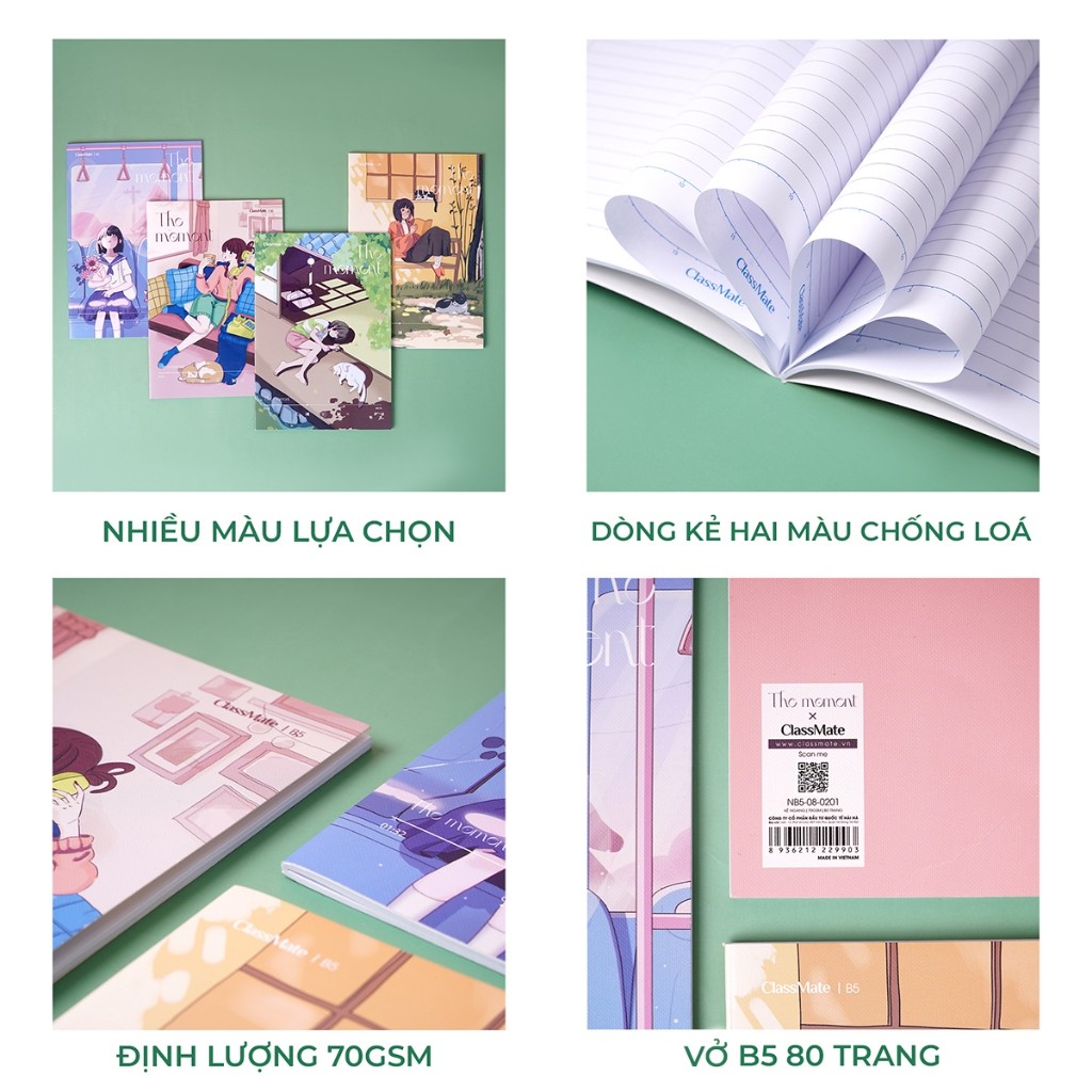 Vở Kẻ Ngang The Moment  Vở B5 80 Trang Bìa Chống Nước, Tập Học Sinh Dòng Kẻ 2 Màu Chống Lóa NB5-08-0201 -AT