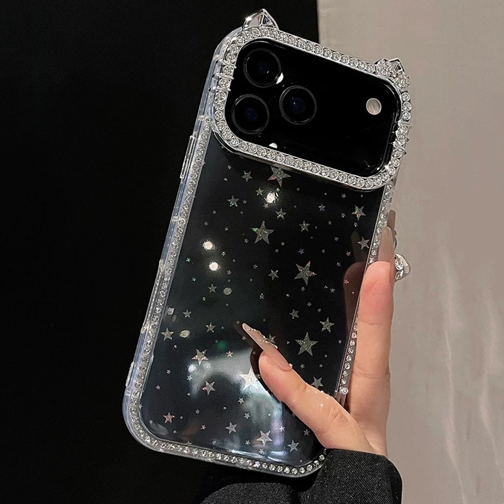 Ốp điện thoại tai mèo kim cương hai mặt Gradient Laser Star cho iPhone 17ProMax 16 15 14 13 12 Vỏ bảo vệ chống sốc
