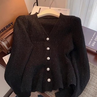 Áo Cardigan Dệt Kim Màu Đỏ Phong Cách Pháp Cho Nữ Thu Đông