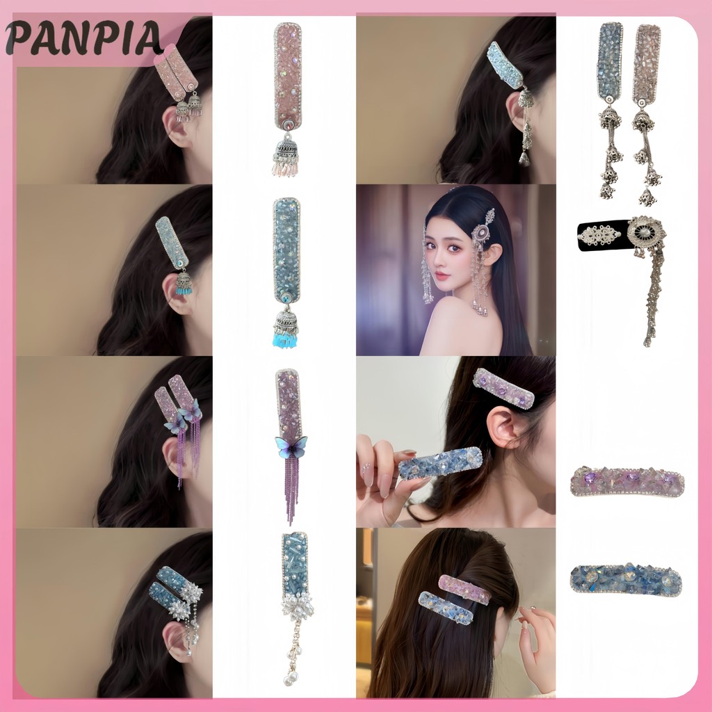 PNPIA- Kẹp Tóc Pha Lê Sang Trọng Thời Trang Vintage Trái Tim Hồng Kim Cương Giả Kẹp Tóc Bạc