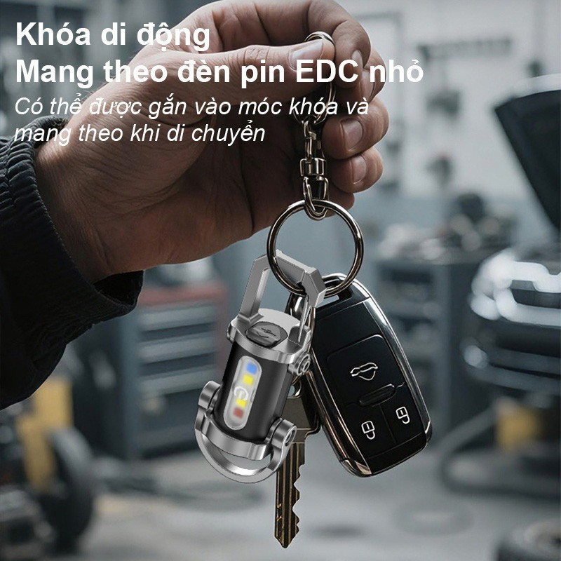 Đèn Pin Móc Khóa LED Mini，Đèn pin LED Mini có thể sạc lại USB， Móc khóa có đèn vonfram 3 chế độ