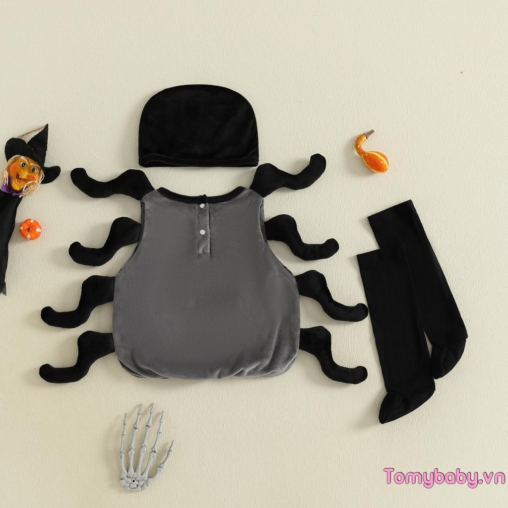 Trang phục nhện Halloween cho bé Áo không tay + Tất dài + Bộ quần áo dự tiệc mũ