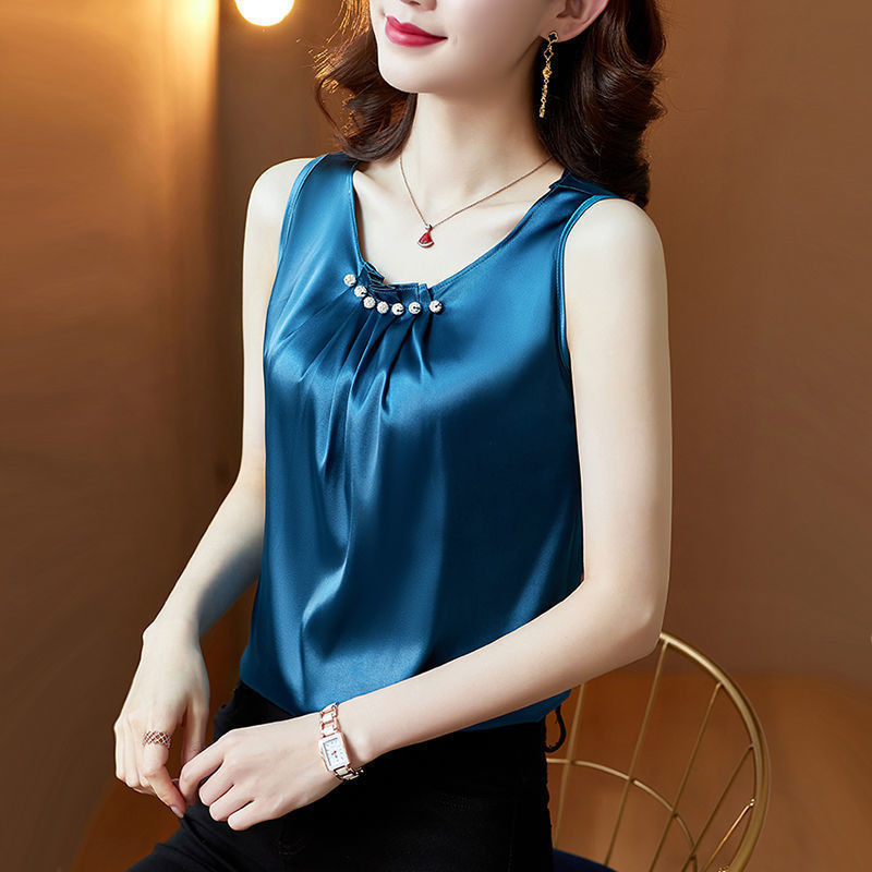 Kích Thước Lớn Mỡ mm100kg Satin Vest Nữ Bao Bụng Đáy Sling Rời Không Tay Top Phù Hợp Với Bên Trong Trận Đấu