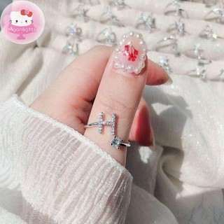Nhẫn Điều Chỉnh 26 Chữ Cái với Kim Cương Giả - Quà Tặng Quyến Rũ dành cho Nữ