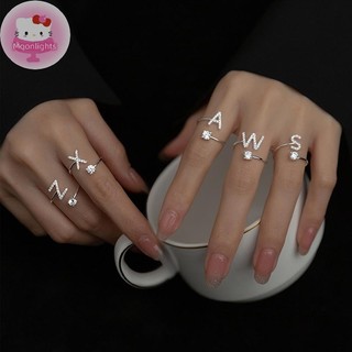 Nhẫn Điều Chỉnh 26 Chữ Cái với Kim Cương Giả - Quà Tặng Quyến Rũ dành cho Nữ