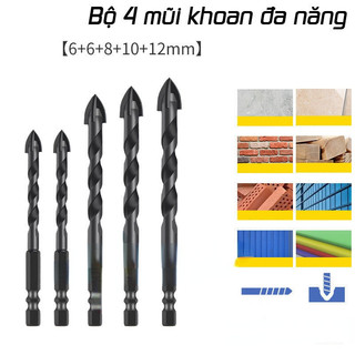 AIMVUKES Bộ 7 mũi khoan đa năng chân lục giác 4 cạnh thép đen Nhật Kapusi, khoan sắt, khoan kính thủy tinh, gạch men đá