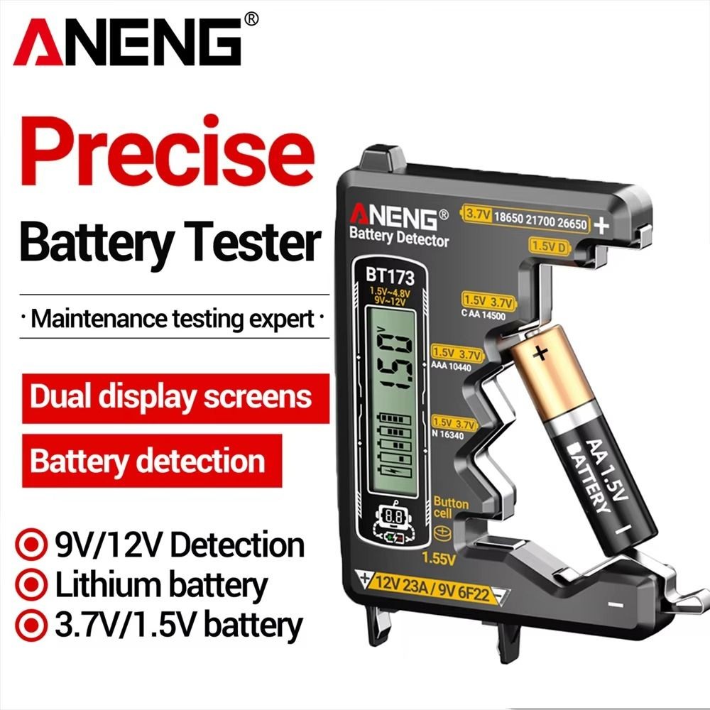 Máy dò pin SAIA, Máy kiểm tra pin kỹ thuật số thông minh có độ chính xác cao ANENG BT173 Máy kiểm tra sạc pin chuyên nghiệp di động đa năng cho nút di động C D AA AAA N 9V