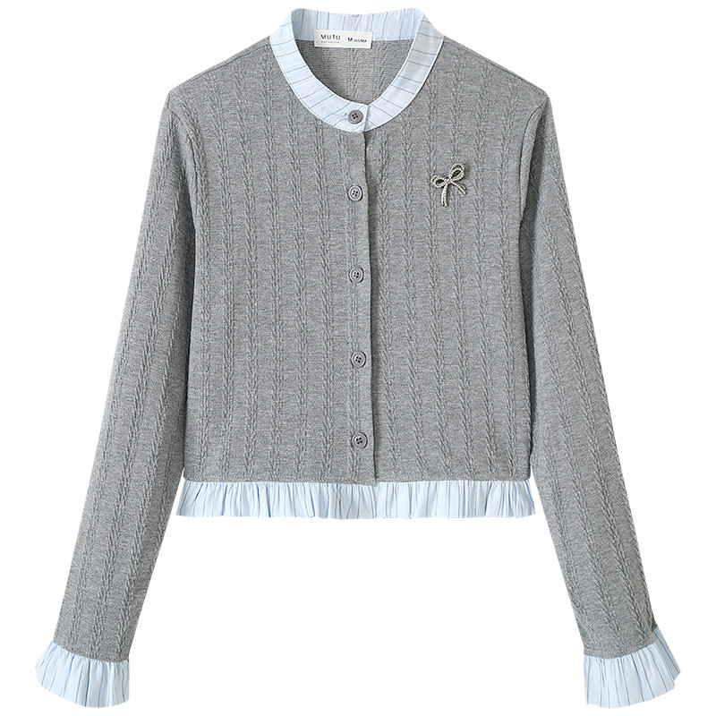 Mutu Phong Cách Pháp Giả Hai Mảnh Cổ Tròn Áo Len Cardigan Nữ Mùa Xuân 2026 Phong Cách Mới Preppy Phong Cách Dài Tay Dệt Kim Top