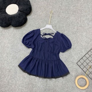 Áo Kiểu Bigsize Nữ ÁO Baby Boll Ngắn Cổ Vuông Tay Bồng Tôn Eo Cho Chubby 55-92kg A304