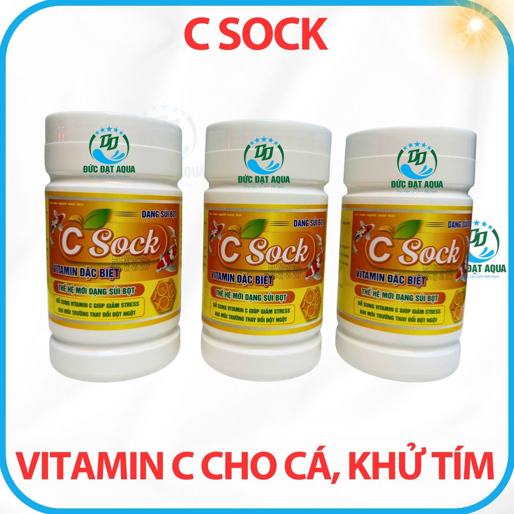 VITAMIN C SOCK,(biotik) cho cá cảnh, hồ koi giảm stress,phát triển nhanh khử tím dạng sủi, hộp 500g 6
