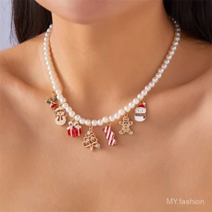 Vòng cổ mặt dây chuyền hình bánh quy và người tuyết, phù hợp cho dịp Giáng sinh