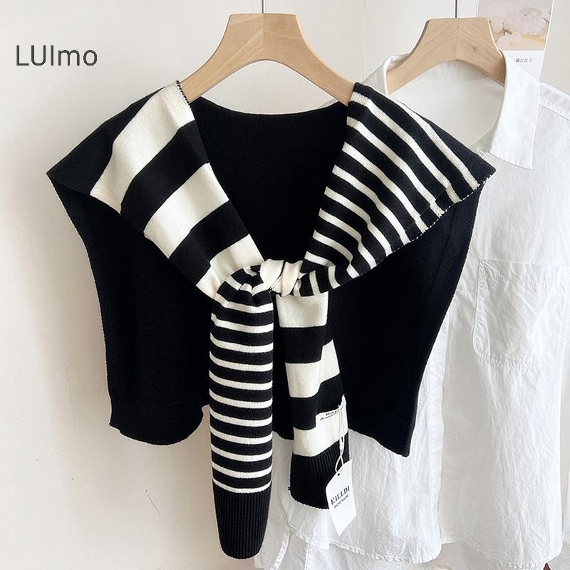 Khăn Choàng Vai LUImo Dệt Kim Sọc Đỏ Trắng, Thiết Kế Thời Trang Phù Hợp Plus Size