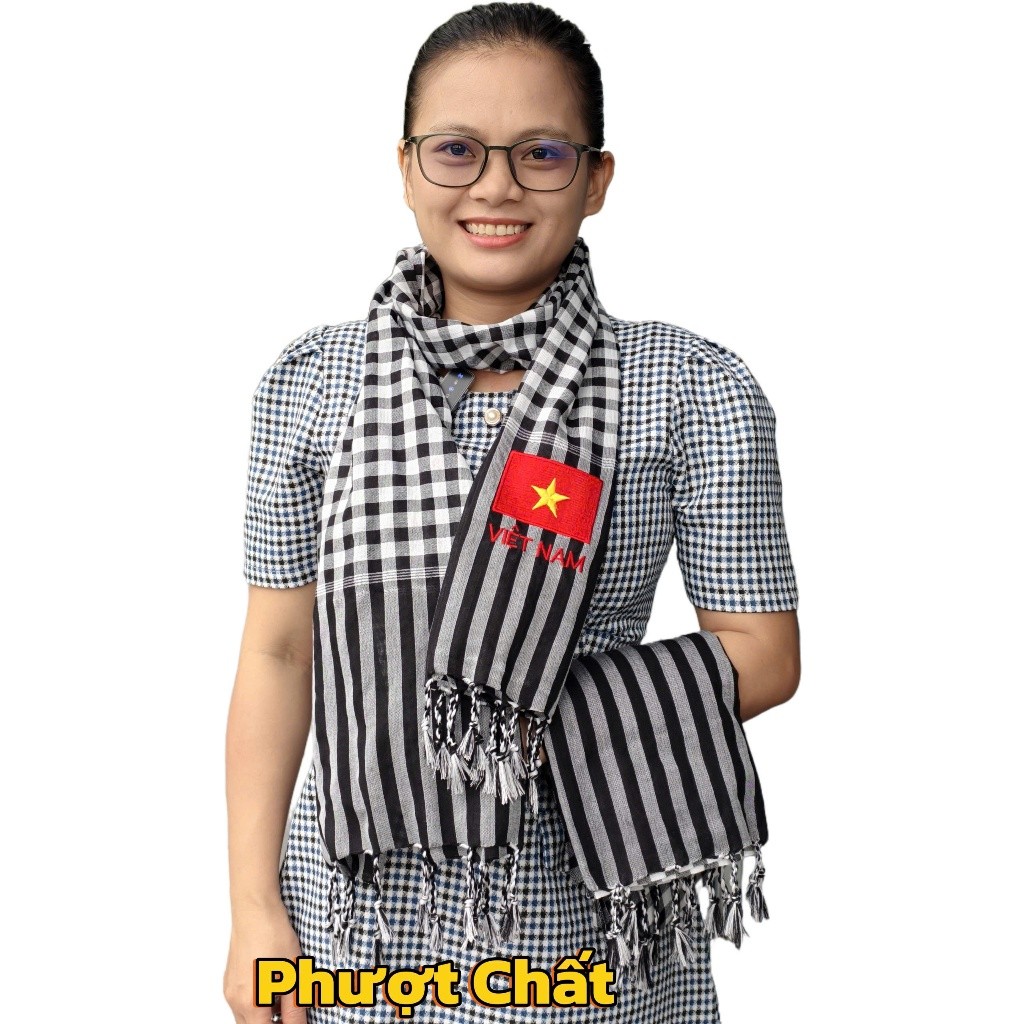Khăn rằn thêu Cờ Việt Nam khổ 60cm*165cm-khăn rằn Quàng Cổ giữ ấm đi du ...