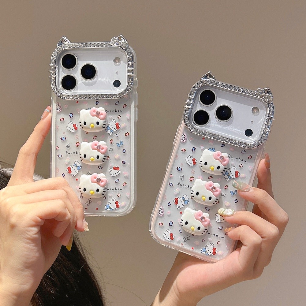 Ốp điện thoại 2 ni 1 3D Cat Frame cho iPhone 17 Pro Max 17 Air 16 15 14 13 Vỏ bảo vệ chống sốc