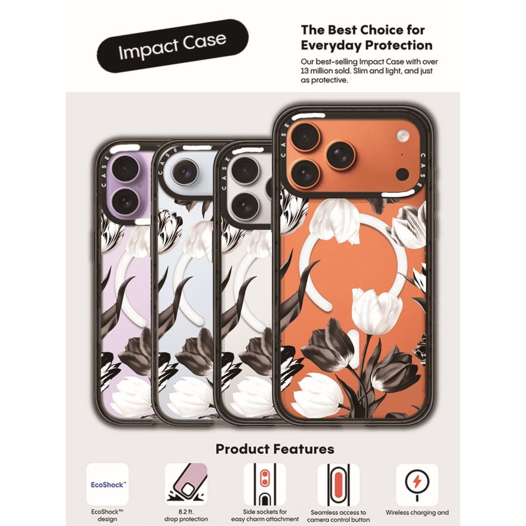 CASECASE X Vỏ hoa đen trắng viền đen trong suốt cứng từ tính hút tác động cho Apple IPhone 12 13 14 15 16 17 Pro Max Air Plus có hộp