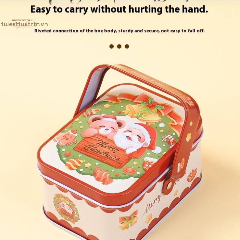 TRTR Hộp Quà Tặng Thiếc Giáng Sinh Dễ Thương Sắt Có Tay Cầm Hộp Kẹo Kim Loại Tinh Tế Ông Già Noel Tinplate Hộp Kẹo VN