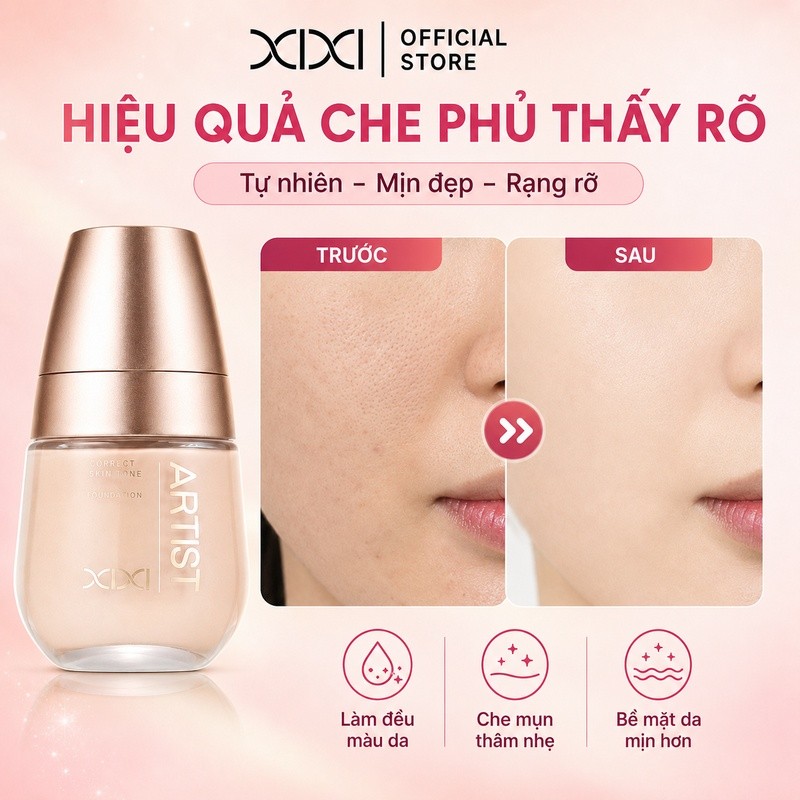 XIXI D740 Kem Nền Che Phủ Tự Nhiên, Dưỡng Ẩm Mịn Da, Lâu Trôi Không Mốc, Foundation Trang Điểm