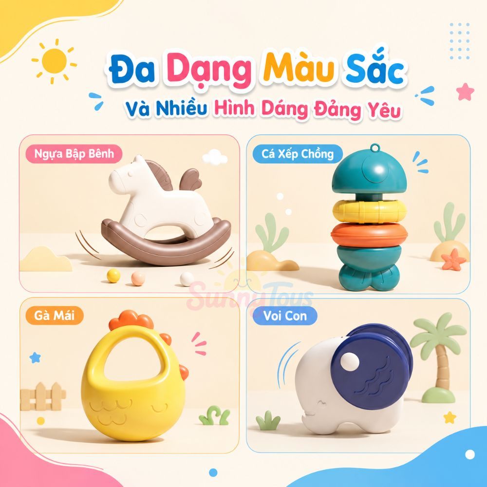 Vali Lục Lạc Gặm Nướu 10 Món SunnyToys - Đồ Chơi Sơ Sinh Cho Bé Cầm Nắm, Lắc Vui Tai