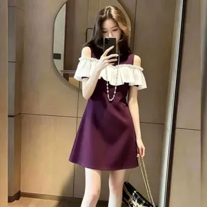 Màu tím Tính Khí Xù lệch vai Slim-Fit Đầm Mùa Hè 2026 Phong Cách Mới Nữ Na