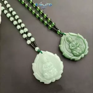 E-WOITD Phong Cách Trung Hoa Ngọc Xanh Khắc Tay Guanyin Ngọc Mặt Dây Chuyền Nelace Phật Giáo Trang Trí Bùa Cho Nữ Người Đàn Ông Luy Trang Sức Quà Tặng E-WOITD