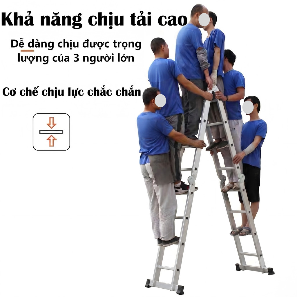 Thang nhôm gấp 4 đoạn REAIM Thang nhôm cao cấp 14 tư thế sử dụng chữ A 2.3M chữ I 4.7M Độ dày 1,3 mm