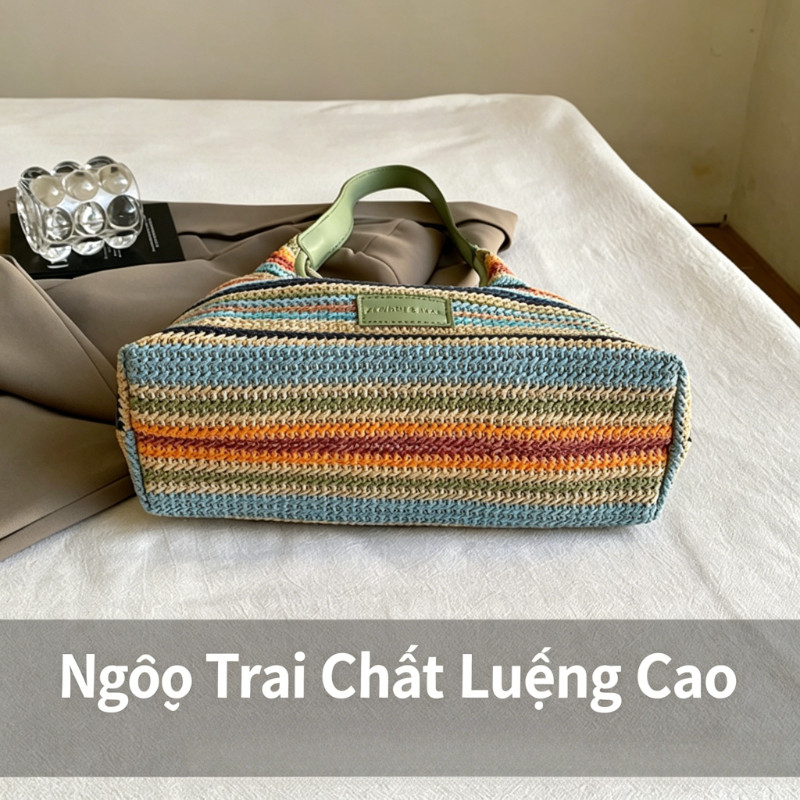 Túi Xách Cói đi Biển đeo Vai – Thiết Kế đơn Giản, Thời Trang, Màu Tương Phản, Phù Hợp Du Lịch Và Dạo Phố