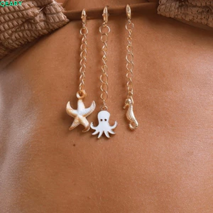 QEARY 3 Cái / bộ Sao Biển Bikini Clasp, Mạ Vàng Tôm Hùm Khóa Biển Quyến Rũ Móc Khóa, Phong Cách Boho Hợp Kim Xương Cá Túi Động Vật Mặt Dây Chuyền Kỳ Nghỉ