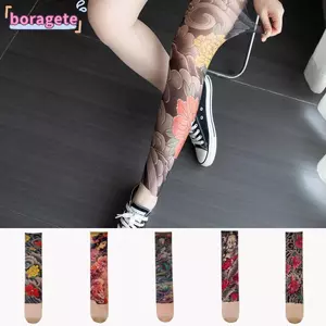 Tất một chân BORAGETE, Tất đùi in lưới gợi cảm, Thời trang cá tính mô phỏng hình xăm Quan điểm Vớ xăm Unisex