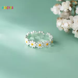 < Honeyba > Nhẫn Hoa Cúc Vintage Dành Cho Nữ Nhẫn Hoa Dễ Thương Có Thể Điều Chỉnh Mở Ngón Tay Nhẫn Cưới Đính Hôn Xu Hướng Nữ Trang Sức Đẹp