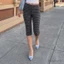 MAPLEPOET-Nữ Kẻ Sọc Capris Quần Co Giãn Eo Slim Fit Crop Quần Thường Ngày