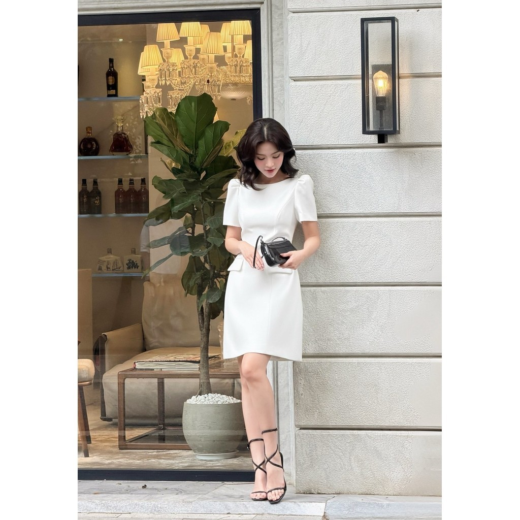 Đầm công sở nữ ELLA DORA tay bồng dáng ngắn form trẻ trung thanh lịch 3 màu ĐỎ/TRẮNG/KEM [D282]