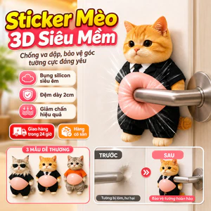 ⚡Ship Nhanh⚡Silicon siêu mềm sticker mèo 3D | Bóp vui bụng mèo sticker chống va | Sticker bảo vệ góc dễ thương