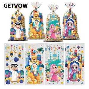 GETVOW 50 CÁI Túi quà tặng Eid Mubarak, Nhiều màu có dây buộc Túi đóng gói Ramadan, Sáng tạo OPP Trang trí hoạt hình Túi đóng gói kẹo Quà tặng