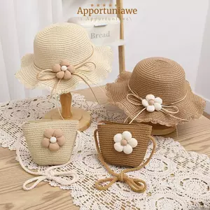 IAPPORTUNIA Mũ Chống Nắng, Vành Lớn Mùa Xuân Mùa Hè Trẻ Em Mũ Rơm Túi, Du Lịch Ngày Lễ Thoáng Khí Chống Tia UV Mũ Đi Biển Trẻ Em Bé Gái