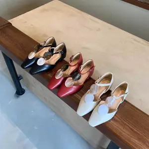 TT Da Thật Chính Hãng Mũi Vuông Mary Jane Giày Nữ Túi Gót Khóa Dây Đeo Kim Loại Trang Trí Đơn Giày Sandal Thời Trang