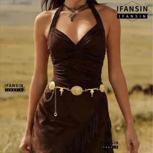 Dây chuyền đầu lâu ICONSIN Bull, Thiết kế sang trọng Thương hiệu hợp thời trang Cowgirl Dây thắt lưng kim loại, Dây thắt lưng đầu bò có thể điều chỉnh cổ điển dành cho nữ