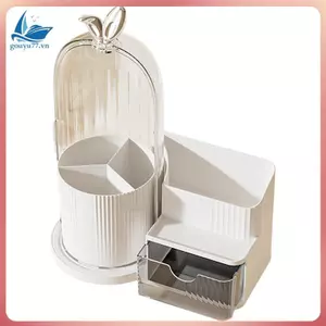 Kệ đựng cọ mỹ phẩm 360° Xoay có ngăn kéo để trưng bày trong phòng khách màu trắng
