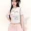 Áo thun ngắn tay ngắn Cotton nguyên chất Top Dopamine nơ in hình gấu ngắn nữ ngắn