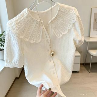 [Khuyến mãi trong thời gian có hạn] Áo sơ mi ngắn tay khâu ren cỡ lớn dành cho nữ béo em gái mùa hè phong cách mỏng hơn dáng rộng dáng rộng dáng rộng ôm hơn Bụng Top nữ