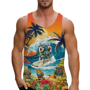 Mùa hè 2026 Hawaii Tiki Pet Tank Top dành cho nam, Lướt sóng thông thường Áo tập thể dục, Mềm mại thoáng khí