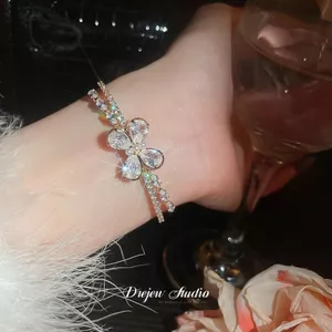 Siêu Nhấp Nháy Zircon Bướm Hai Lớp Mở Vòng Tay Phong Cách Hàn Quốc Tính Khí Ngọt Ngào Phù Hợp Với Vòng Tay Nhẹ Sang Trọng Cao Cấp Nữ